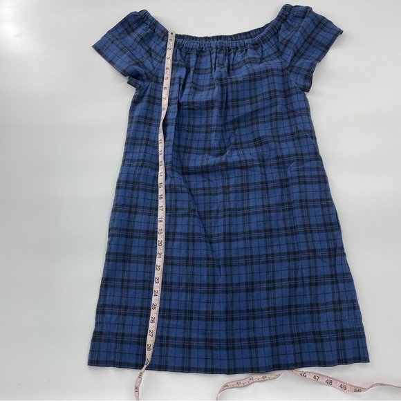 MADEWELL Plaid Off the Shoulder Dress Blue Black Sheath Dress with Pockets - Picture 8 of 9